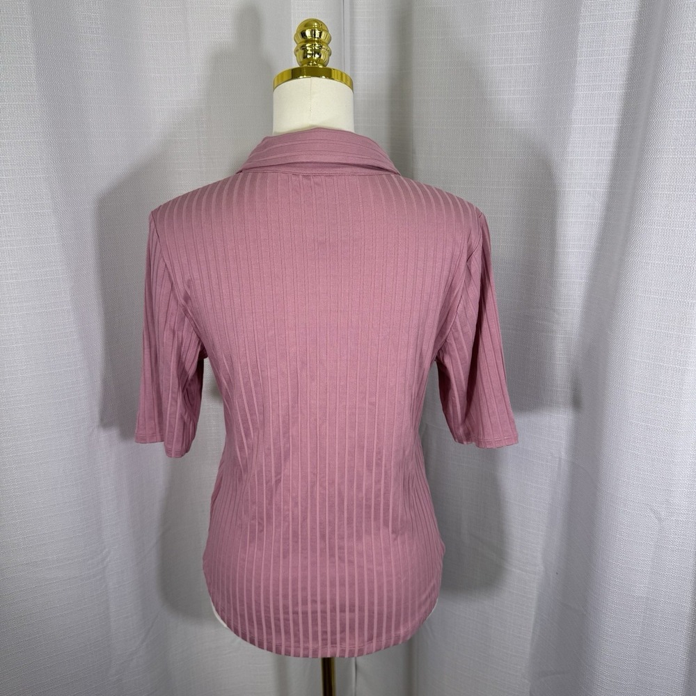 Lauren Ralph Lauren Rose Muave Ribbed Polo Blouse Preppy Office Womens Large NEW - Picture 3 of 13